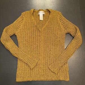 Jones Wear V Neck Pullover Sweater Ribbed Brown/black Size M Stretchy Fitted